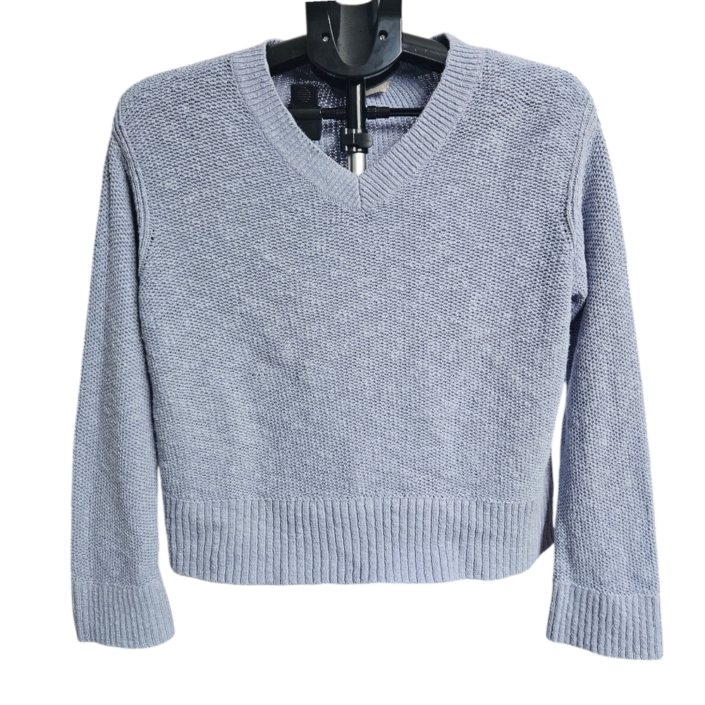 Everlane Linen blend V-neck Pullover Blue Sweatshirt Size S